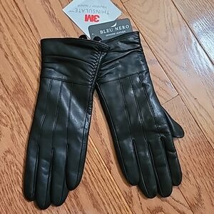 Bleu Nero 3M Womens Black Genuine Leather Gloves Size Medium Thinsulate